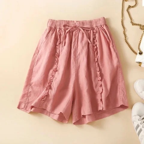 2024-es nyári koreai stílusú, magas derekú, karcsúsító, széles szárú nadrág, plus size női ruházat, lezser nadrágok anyukáknak, egyszerű női rövidnadrágok