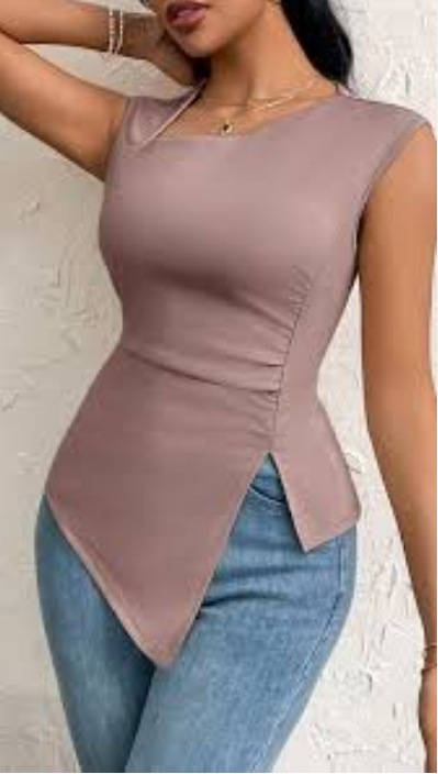 Határokon átnyúló 2025 Amazon női európai és amerikai új, szabálytalan, szellőző szegélyű, ferde gallérú, karcsúsított, rövid, egyszínű, ujjatlan ruha