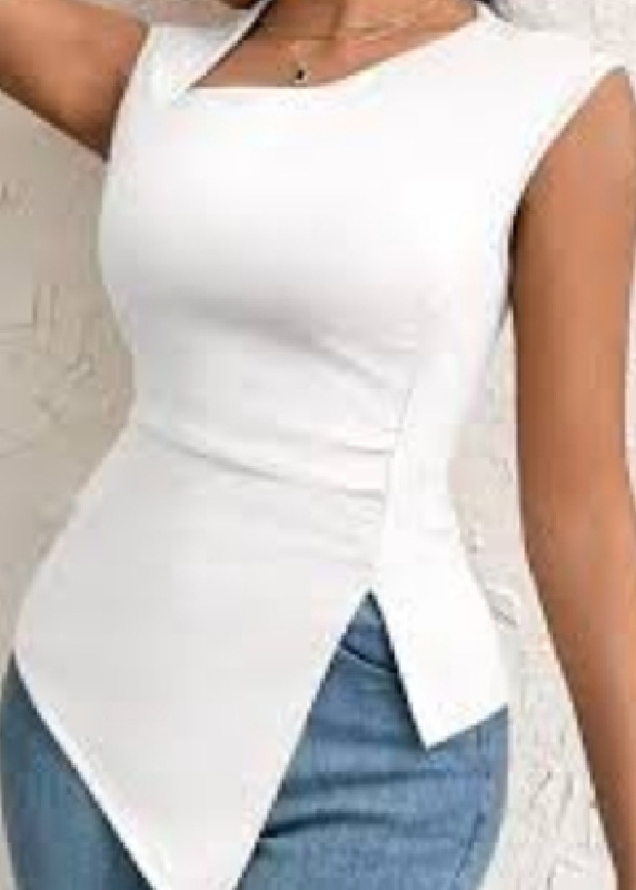 Határokon átnyúló 2025 Amazon női európai és amerikai új, szabálytalan, szellőző szegélyű, ferde gallérú, karcsúsított, rövid, egyszínű, ujjatlan ruha