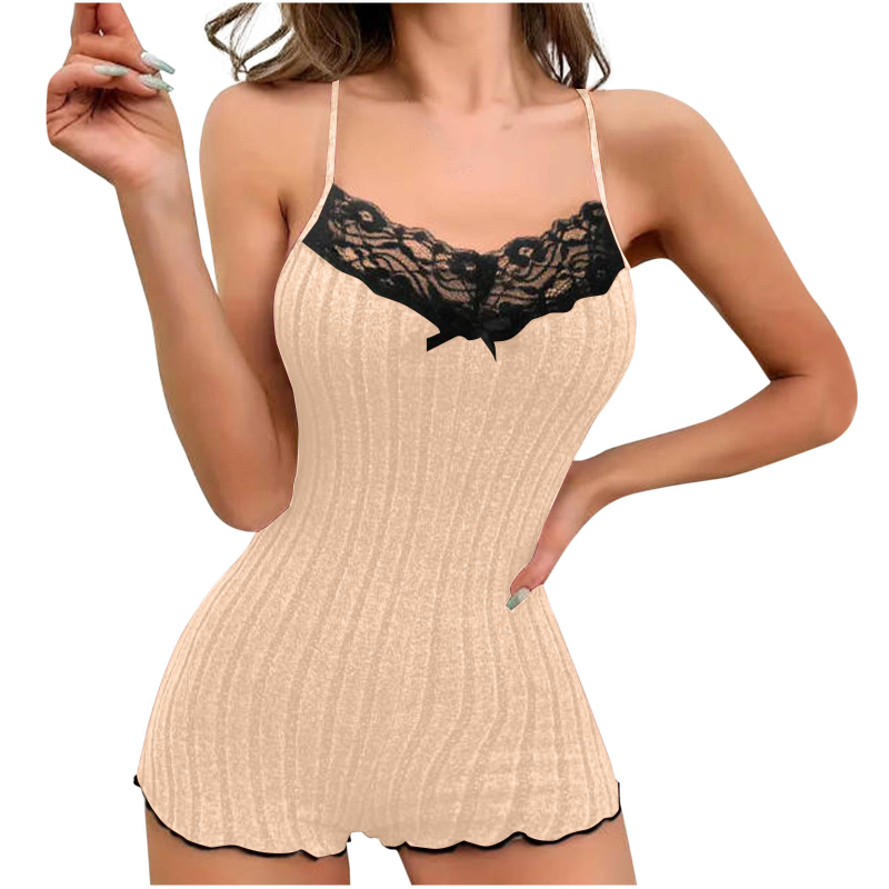 Pijamale sexy transfrontaliere din Europa și Statele Unite, cu funde și cusături din dantelă, salopetă, îmbrăcăminte de casă, vânzare la cald pentru comerț exterior Amazon