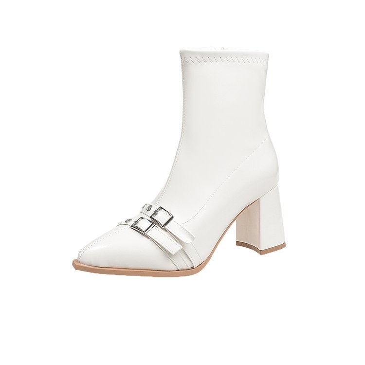 Európai és amerikai cipzáras 2024 őszi és téli vintage övcsatos, mindenhez illő, új, hegyes sarkú, vékony, rövid csővel ellátott, brit stílusú Martin bokacsizma