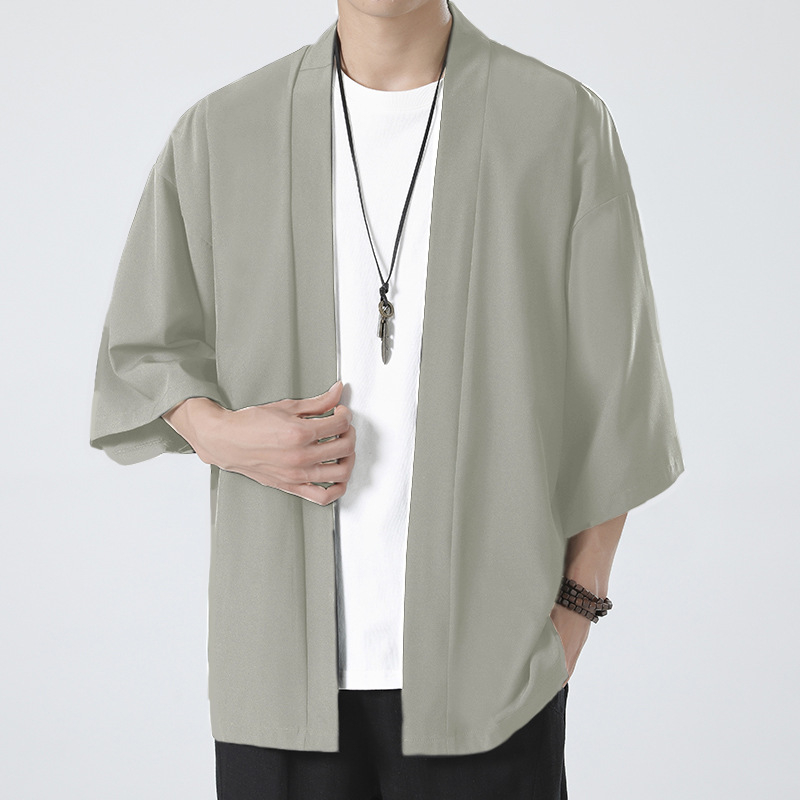 Jégselyem napvédő ruházat Férfi nyári napvédő ruházat Hanfu kardigán stílusú köntös kabát Férfi tanga öltöny rövid ujjú vékony