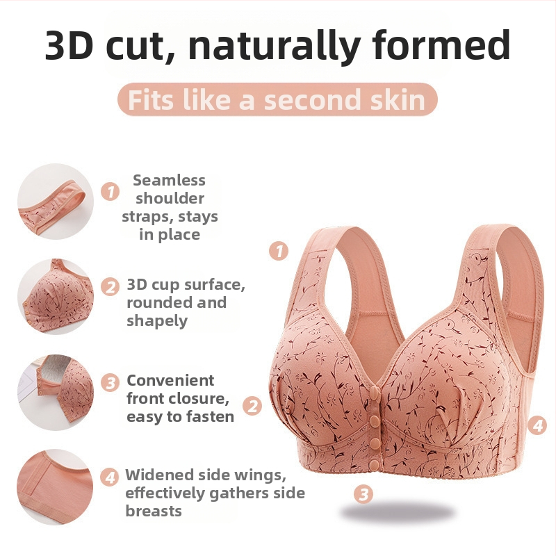 Бельо за майки на средна възраст с предна катарама, големи размери, тънък сутиен без стоманени халки, фиксирана чашка, сутиен тип жилетка