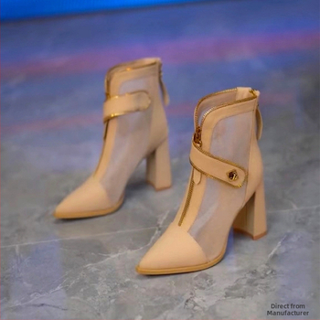 Márkás cipők hegyes, vastag sarokkal, lélegző bokacsizma női 2024 tavaszi új elöl cipzáras hálós üreges magas sarkú vékony Cui Wei