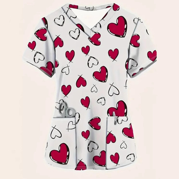 Eiropas un Amerikas ārējās tirdzniecības pārrobežu medmāsu apģērbs medmāsu apģērbs tiešā vairumtirdzniecība dāmu V veida kakla izgriezuma, plecu, vidukļa, tievs, īsu piedurkņu T-krekls