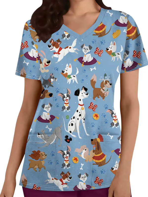 Eiropas un Amerikas ārējās tirdzniecības pārrobežu medmāsu apģērbs medmāsu apģērbs tiešā vairumtirdzniecība dāmu V veida kakla izgriezuma, plecu, vidukļa, tievs, īsu piedurkņu T-krekls