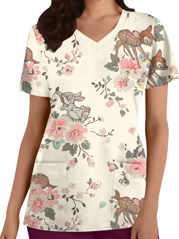 Eiropas un Amerikas ārējās tirdzniecības pārrobežu medmāsu apģērbs medmāsu apģērbs tiešā vairumtirdzniecība dāmu V veida kakla izgriezuma, plecu, vidukļa, tievs, īsu piedurkņu T-krekls