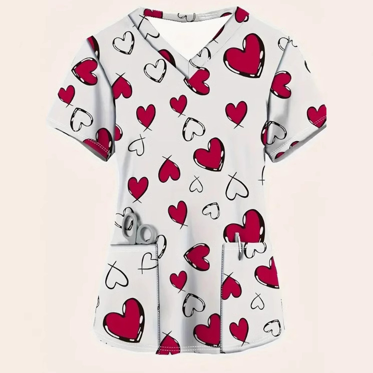 Eiropas un Amerikas ārējās tirdzniecības pārrobežu medmāsu apģērbs medmāsu apģērbs tiešā vairumtirdzniecība dāmu V veida kakla izgriezuma, plecu, vidukļa, tievs, īsu piedurkņu T-krekls