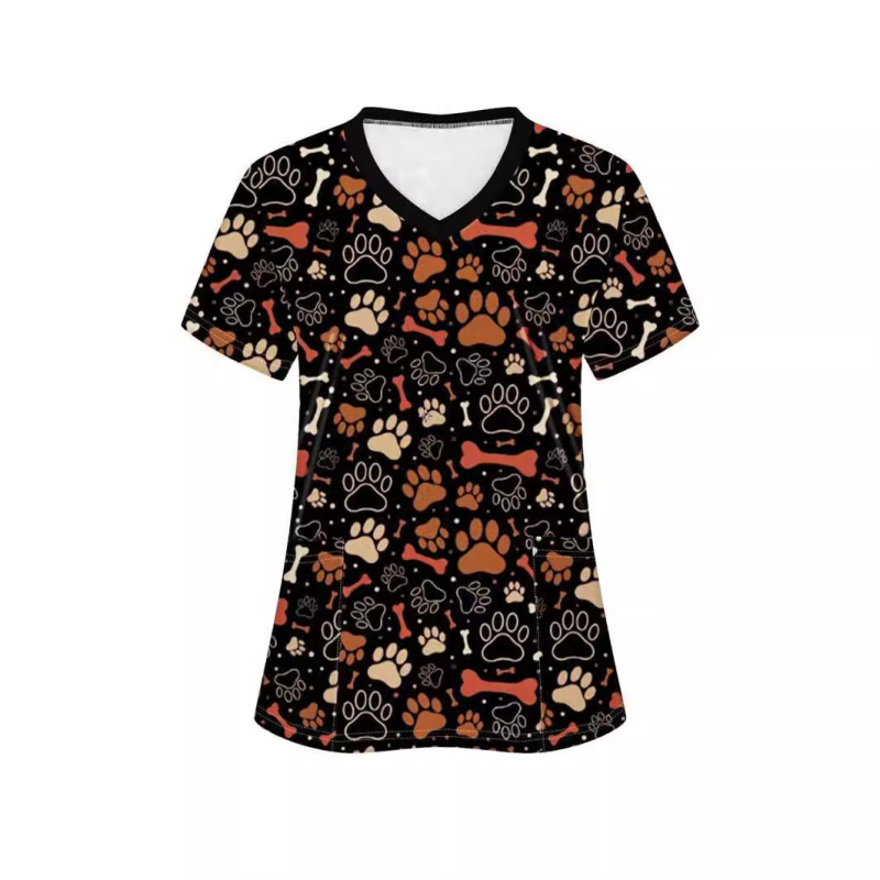 Eiropas un Amerikas ārējās tirdzniecības pārrobežu medmāsu apģērbs medmāsu apģērbs tiešā vairumtirdzniecība dāmu V veida kakla izgriezuma, plecu, vidukļa, tievs, īsu piedurkņu T-krekls