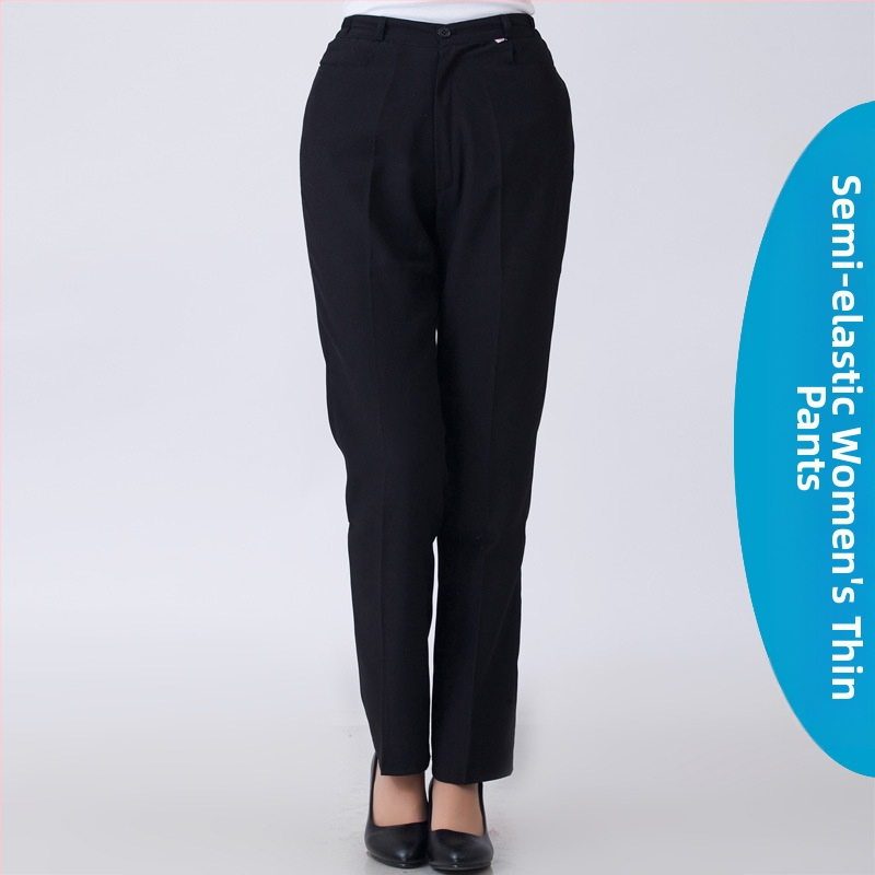 Viesnīcas numura apkalpotāja kombinezona bikses, elastīga jostasvieta, taisnas bikses, īpašuma uzkopšanas bikses, sieviešu ēdināšanas bikses