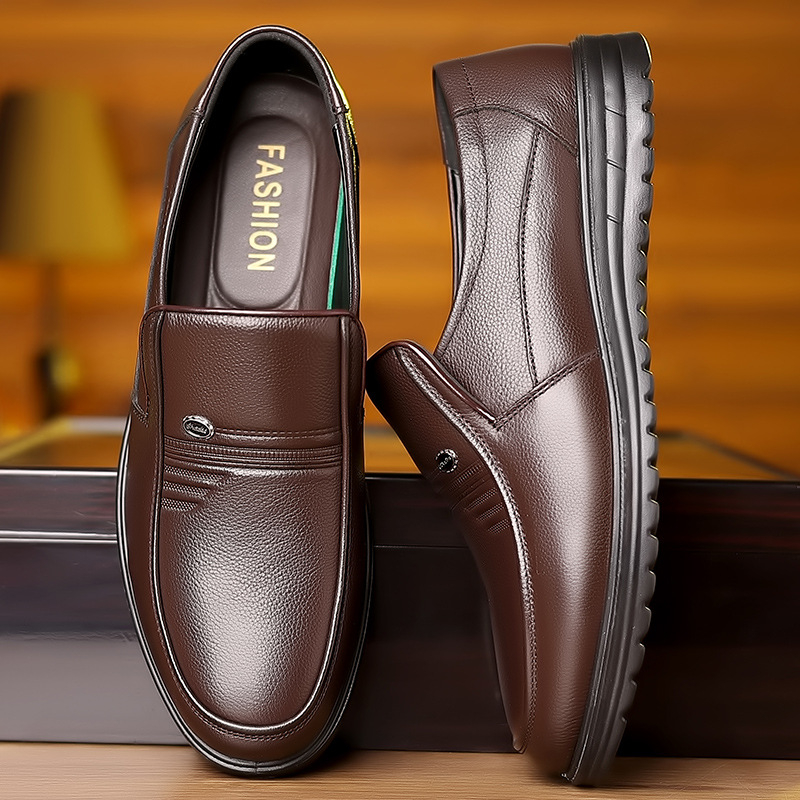 Felső rétegű marhabőr férfi bőrcipő, nagy méret, 47-es üzleti alkalmi cipő, puha talpú, kerek orrú, középkorú és idős apáknak való, száz torony szandál