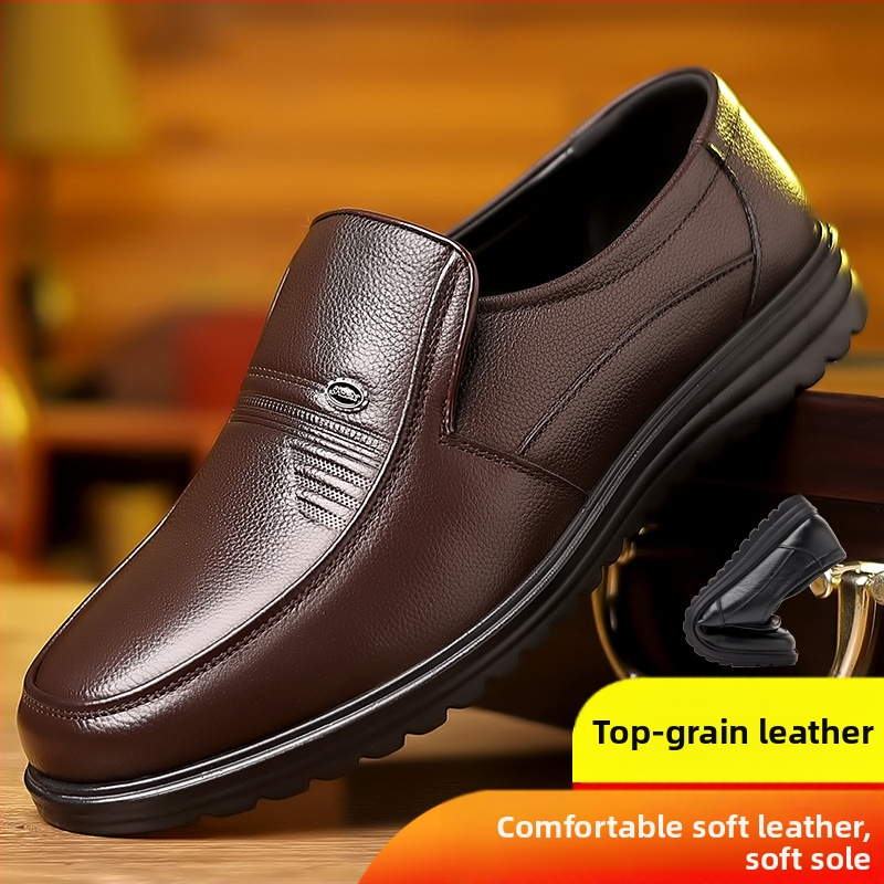 Felső rétegű marhabőr férfi bőrcipő, nagy méret, 47-es üzleti alkalmi cipő, puha talpú, kerek orrú, középkorú és idős apáknak való, száz torony szandál