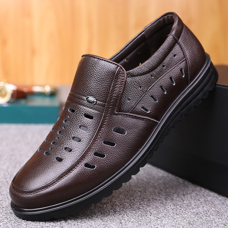 Felső rétegű marhabőr férfi bőrcipő, nagy méret, 47-es üzleti alkalmi cipő, puha talpú, kerek orrú, középkorú és idős apáknak való, száz torony szandál