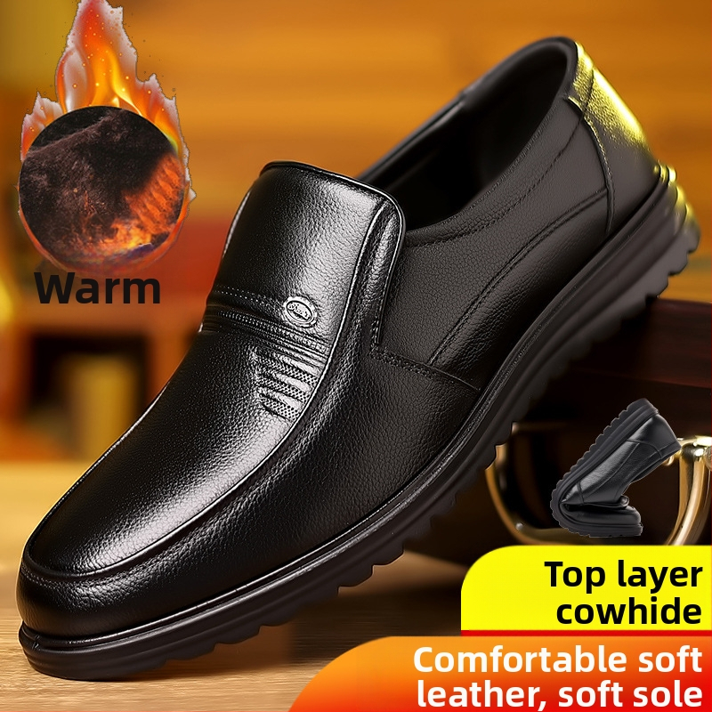Felső rétegű marhabőr férfi bőrcipő, nagy méret, 47-es üzleti alkalmi cipő, puha talpú, kerek orrú, középkorú és idős apáknak való, száz torony szandál