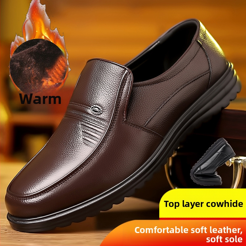 Felső rétegű marhabőr férfi bőrcipő, nagy méret, 47-es üzleti alkalmi cipő, puha talpú, kerek orrú, középkorú és idős apáknak való, száz torony szandál