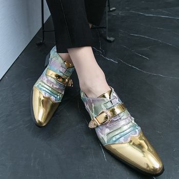 Határokon átnyúló, plus size, élénk színű, új, lezser, divatos, brit Chelsea csatos, hegyes bőr férfi mokaszincipő