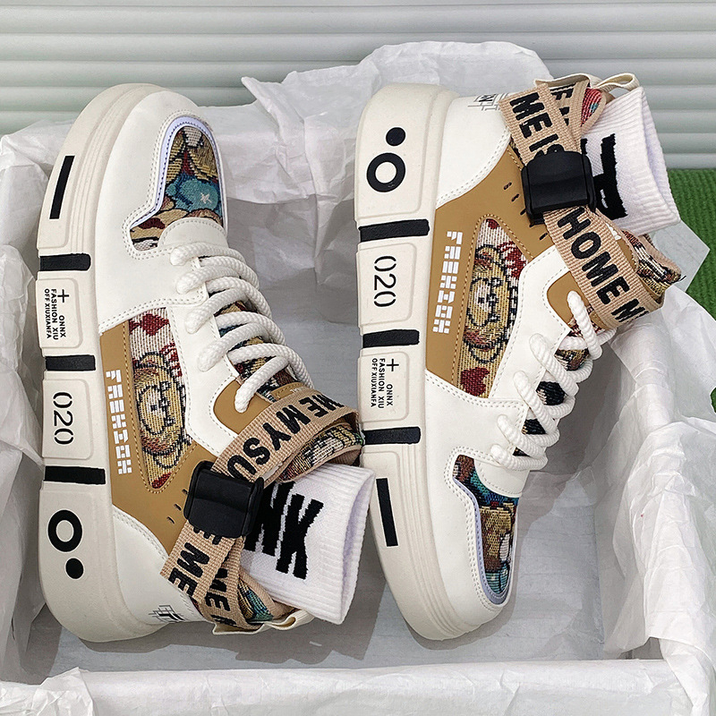 Férfi cipők Tavaszi és őszi vászon magas szárú sportcipők Szülő-gyermek cipők Vastag talpú tornacipők Tizenéveseknek Hétköznapi Közepes szárú Nagyobb gyerek futócipők