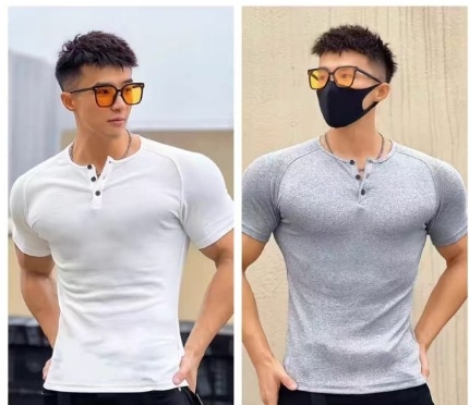 Erős Izomú Férfi Divat Henry Ing Rövid Ujjú Fitness Sport Póló Edzőing Légáteresztő Elasztikus Félujjú Nyitott