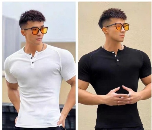 Erős Izomú Férfi Divat Henry Ing Rövid Ujjú Fitness Sport Póló Edzőing Légáteresztő Elasztikus Félujjú Nyitott