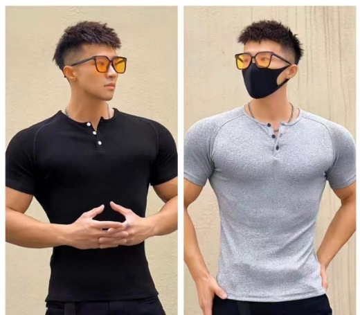 Erős Izomú Férfi Divat Henry Ing Rövid Ujjú Fitness Sport Póló Edzőing Légáteresztő Elasztikus Félujjú Nyitott