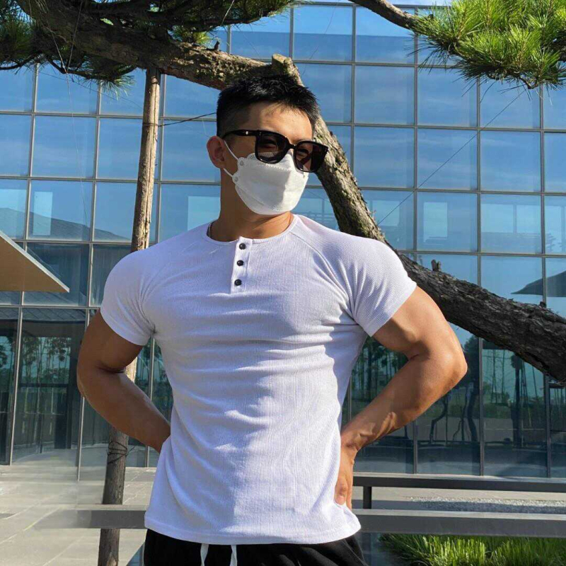 Erős Izomú Férfi Divat Henry Ing Rövid Ujjú Fitness Sport Póló Edzőing Légáteresztő Elasztikus Félujjú Nyitott