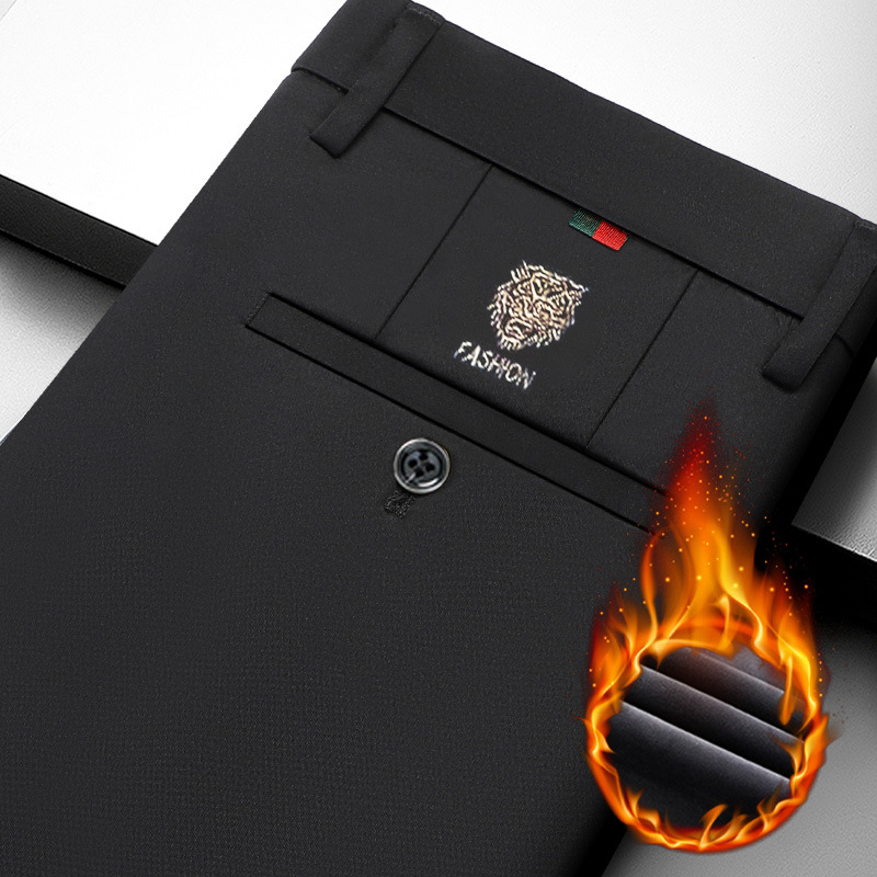 Sügis- ja talvised fliisvoodriga vabaajapüksid meestele, sirged ärilised venivad meeste püksid, tiigripea tikitud Korea stiilis, keskealistele ja noortele meestele, neljapoolsed püksid