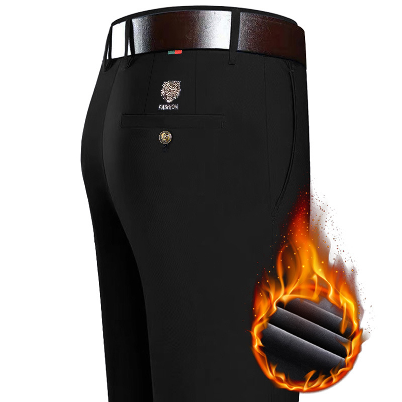 Sügis- ja talvised fliisvoodriga vabaajapüksid meestele, sirged ärilised venivad meeste püksid, tiigripea tikitud Korea stiilis, keskealistele ja noortele meestele, neljapoolsed püksid