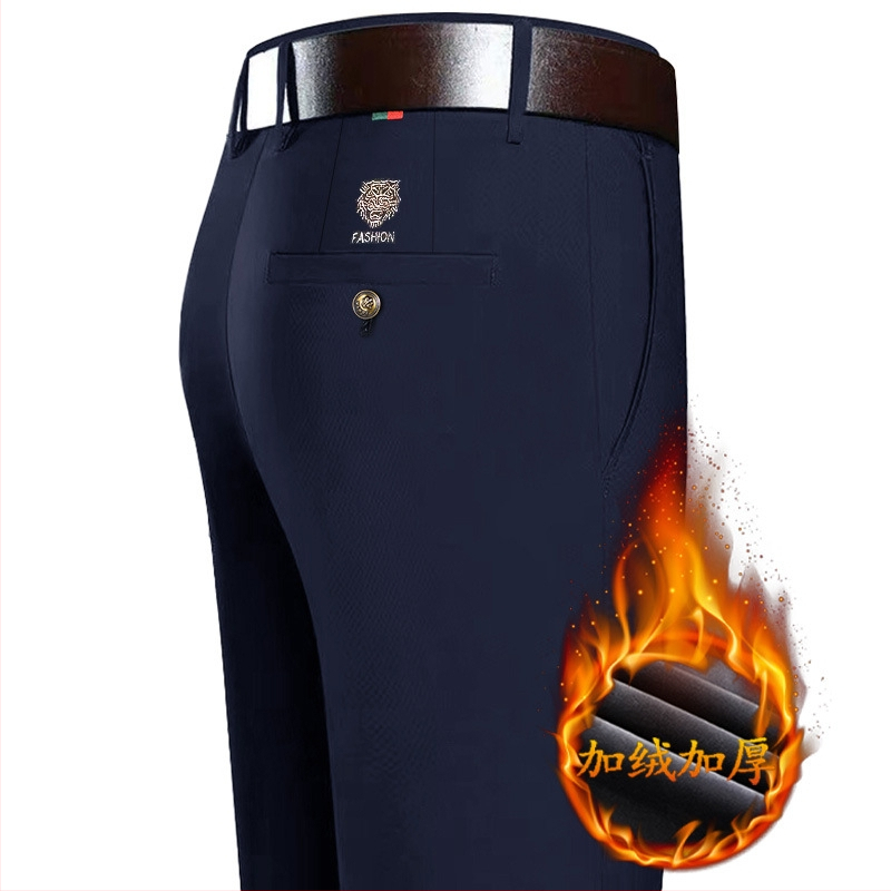 Sügis- ja talvised fliisvoodriga vabaajapüksid meestele, sirged ärilised venivad meeste püksid, tiigripea tikitud Korea stiilis, keskealistele ja noortele meestele, neljapoolsed püksid