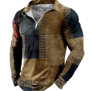 Új export Amazon határokon átnyúló ellátás 3D nyomtatott hajtókás hosszú ujjú cipzáras póló férfi hosszú ujjú póló férfi ruházat