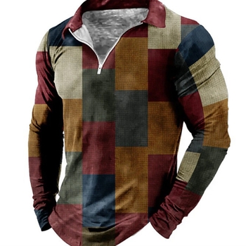 Νέα εξαγωγή Amazon Cross-borDer Supply Τρισδιάστατα εκτυπωμένα μακρυμάνικα πόλο με φερμουάρ και πέτο Ανδρικό μακρυμάνικο μπλουζάκι Ανδρικά ρούχα