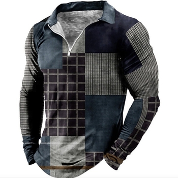 Νέα εξαγωγή Amazon Cross-borDer Supply Τρισδιάστατα εκτυπωμένα μακρυμάνικα πόλο με φερμουάρ και πέτο Ανδρικό μακρυμάνικο μπλουζάκι Ανδρικά ρούχα