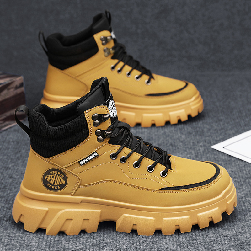 Martin csizma férfiaknak, 2024-es téli hótaposó, polár béléssel, meleg, magas szárú, brit stílusú munkacipő, sokoldalú motoros bőrcsizma