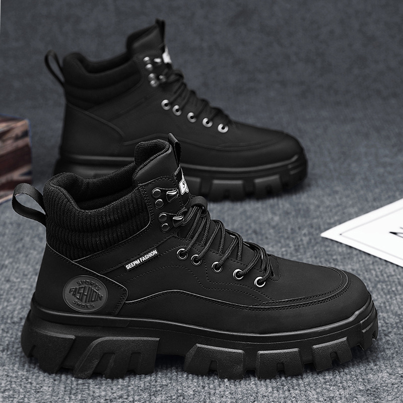 Martin csizma férfiaknak, 2024-es téli hótaposó, polár béléssel, meleg, magas szárú, brit stílusú munkacipő, sokoldalú motoros bőrcsizma