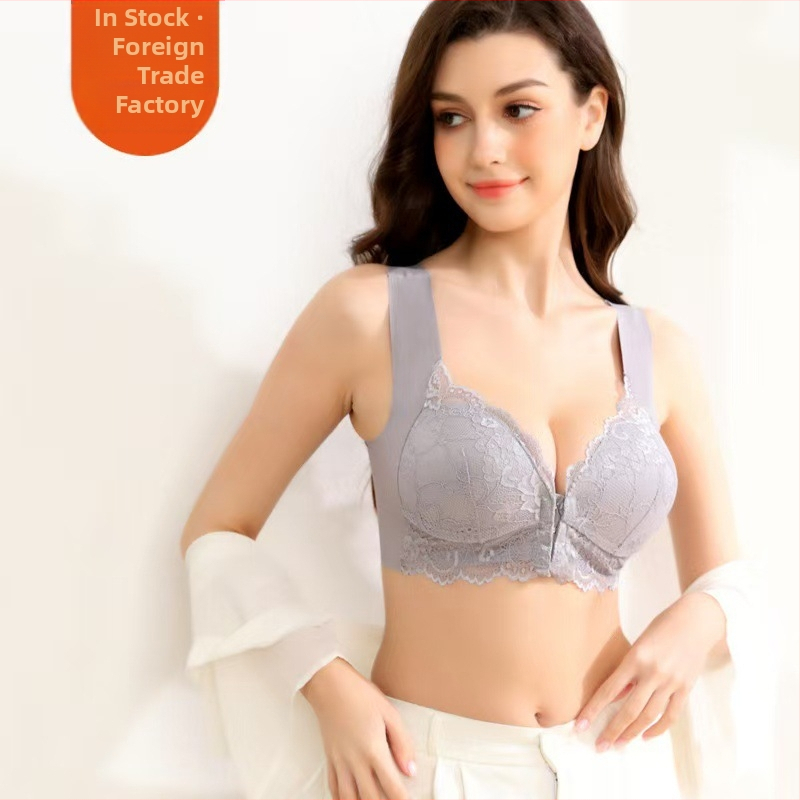 Трансгранична европейска и американска външна търговия с дантела отпред, отваряне с катарама, плюс размер, без стоманен пръстен, сутиен, бельо, голям гръден кош, малък, удобен, дишащ, за жени