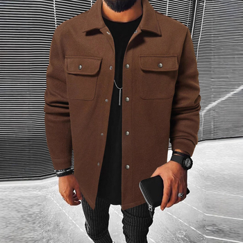 2024-es akciós őszi/téli férfi lezser, egysoros kabát, őszi/téli sikkes, zsebes, lapos dzseki