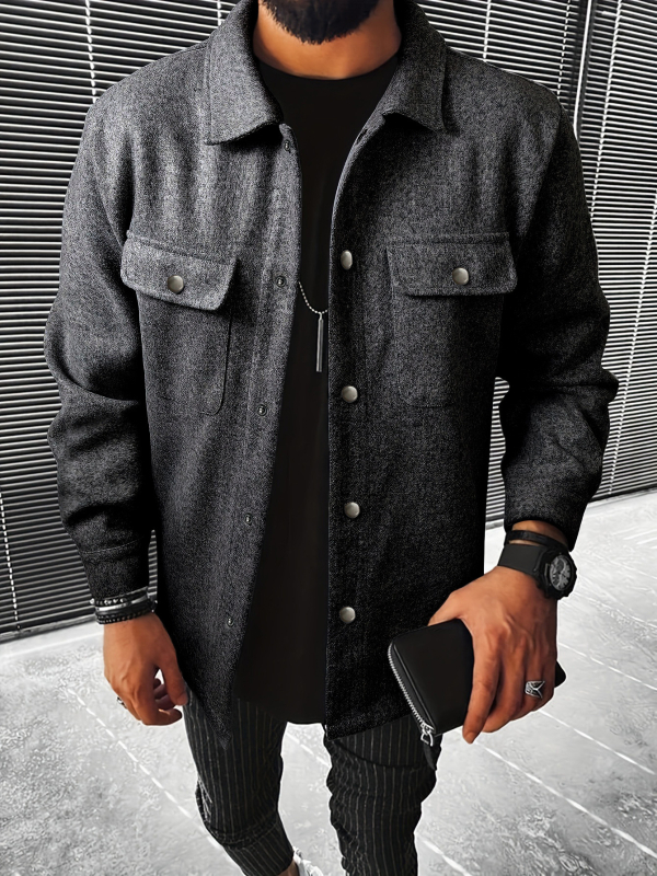 2024-es akciós őszi/téli férfi lezser, egysoros kabát, őszi/téli sikkes, zsebes, lapos dzseki