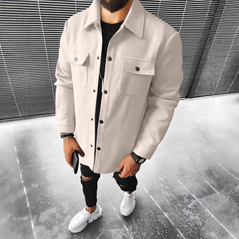 2024-es akciós őszi/téli férfi lezser, egysoros kabát, őszi/téli sikkes, zsebes, lapos dzseki