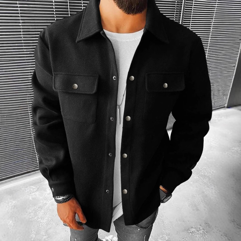 2024-es akciós őszi/téli férfi lezser, egysoros kabát, őszi/téli sikkes, zsebes, lapos dzseki