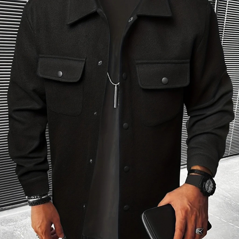 2024-es akciós őszi/téli férfi lezser, egysoros kabát, őszi/téli sikkes, zsebes, lapos dzseki