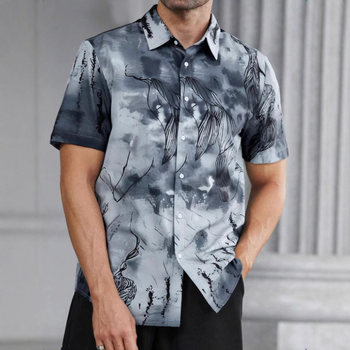 2025 Határokon átnyúló külkereskedelmi nyári új 3D digitális nyomtatású férfi alkalmi rövid ujjú ing