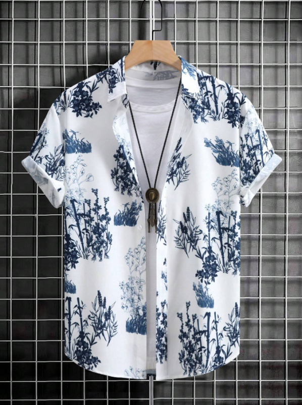 2025 Határokon átnyúló külkereskedelmi nyári új 3D digitális nyomtatású férfi alkalmi rövid ujjú ing