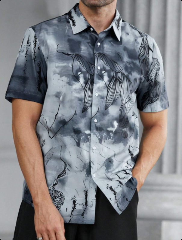 2025 Határokon átnyúló külkereskedelmi nyári új 3D digitális nyomtatású férfi alkalmi rövid ujjú ing