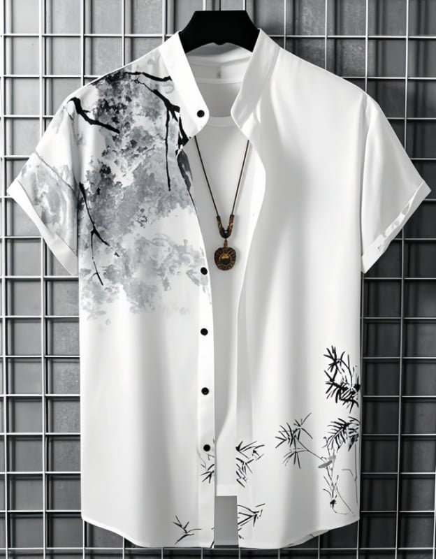 2025 Határokon átnyúló külkereskedelmi nyári új 3D digitális nyomtatású férfi alkalmi rövid ujjú ing