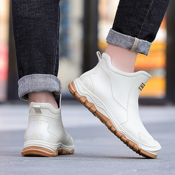 Χαμηλά, λευκά, αδιάβροχα, ανοιξιάτικα και φθινοπωρινά παπούτσια κουζίνας, σεφ κουζίνας, αντι-talk, λαστιχένια παπούτσια, δροσερά μαύρα ανδρικά παπούτσια νερού, υπαίθρια, φλατ παπούτσια για περπάτημα για άνδρες