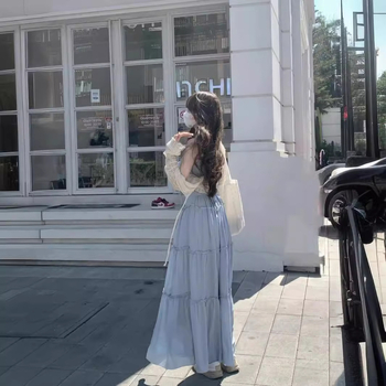 2024-es nyári új koreai viselet női hosszú ujjú naptej blúz sling ruha kétrészes szett