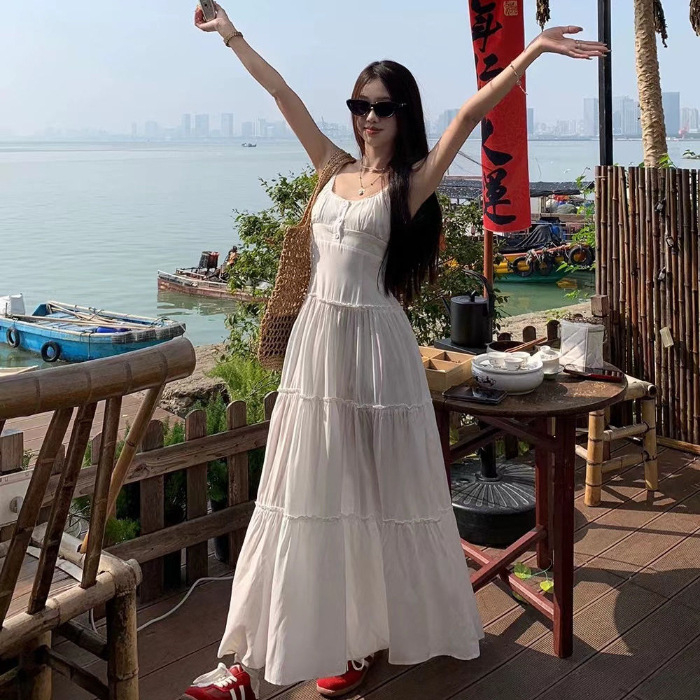 2024-es nyári új koreai viselet női hosszú ujjú naptej blúz sling ruha kétrészes szett