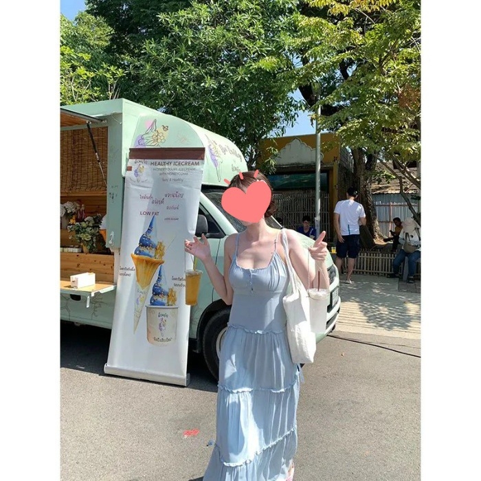 2024-es nyári új koreai viselet női hosszú ujjú naptej blúz sling ruha kétrészes szett