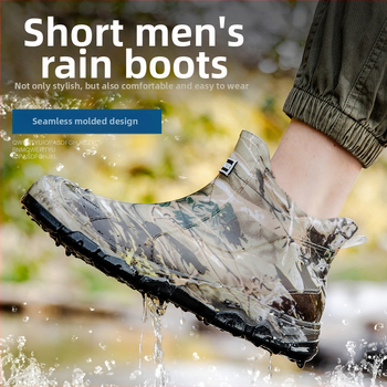 Νέα ανδρικά παπούτσια βροχής με κοντό σωλήνα, αδιάβροχα παπούτσια καμουφλάζ, αντιολισθητικά, ανθεκτικά στη φθορά, ζεστά, ενσωματωμένα παπούτσια εργασίας από καουτσούκ για άνδρες