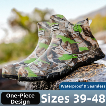 Νέα ανδρικά παπούτσια βροχής με κοντό σωλήνα, αδιάβροχα παπούτσια καμουφλάζ, αντιολισθητικά, ανθεκτικά στη φθορά, ζεστά, ενσωματωμένα παπούτσια εργασίας από καουτσούκ για άνδρες
