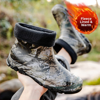 Νέα ανδρικά παπούτσια βροχής με κοντό σωλήνα, αδιάβροχα παπούτσια καμουφλάζ, αντιολισθητικά, ανθεκτικά στη φθορά, ζεστά, ενσωματωμένα παπούτσια εργασίας από καουτσούκ για άνδρες